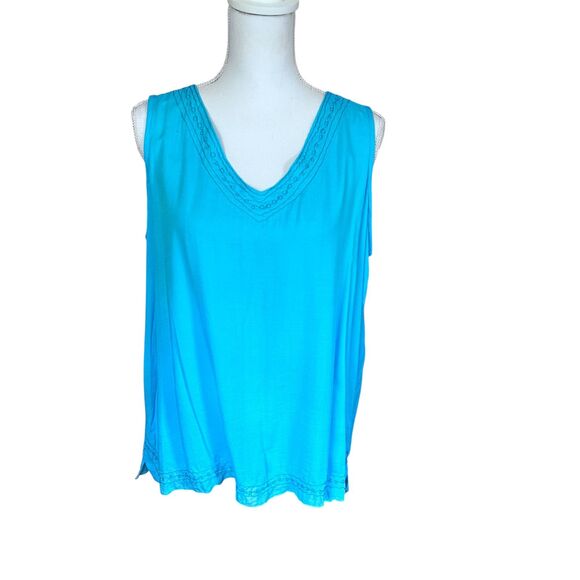 Blue Ginger Hawaii Turquoise Embroidered Rayon Sleeveless Tank Top XL NWT - Picture 1 of 10